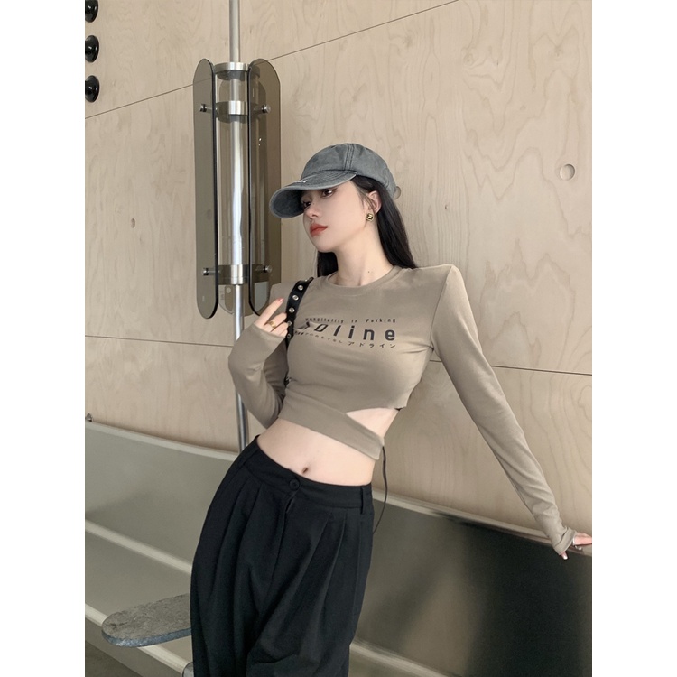 Áo Thun Lửng Tay Dài In Chữ Trẻ Trung Cá Tính Cho Nữ