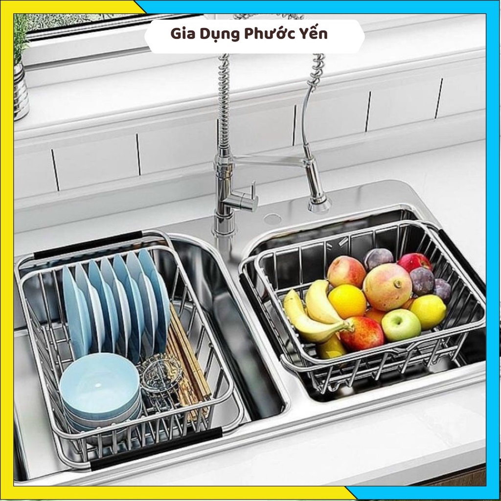 Khay rổ Inox 304 rút gọn đựng chén đĩa gác lên bồn rửa chén, kích thước tùy chỉnh
