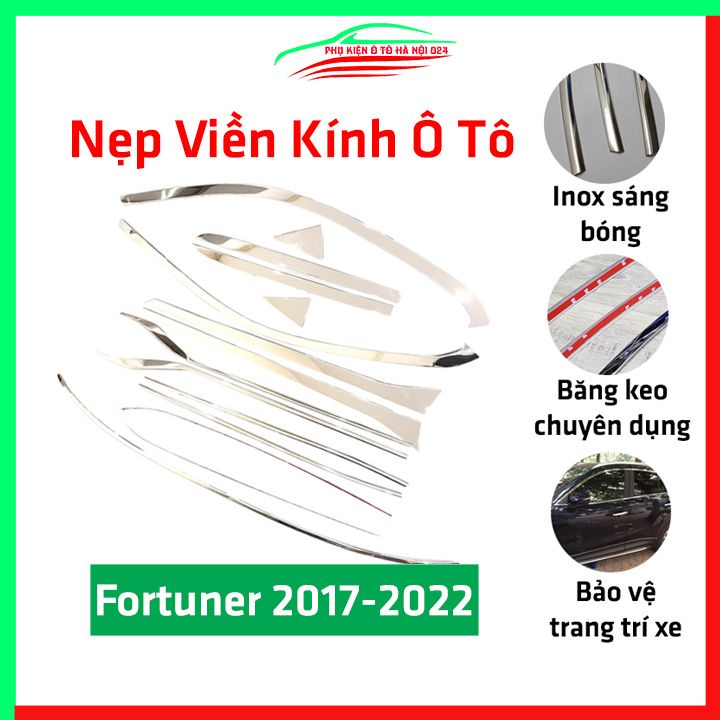 Bộ nẹp viền chân kính cong kính Toyota Fortuner 2017-2020 Inox sáng bóng chuẩn form xe