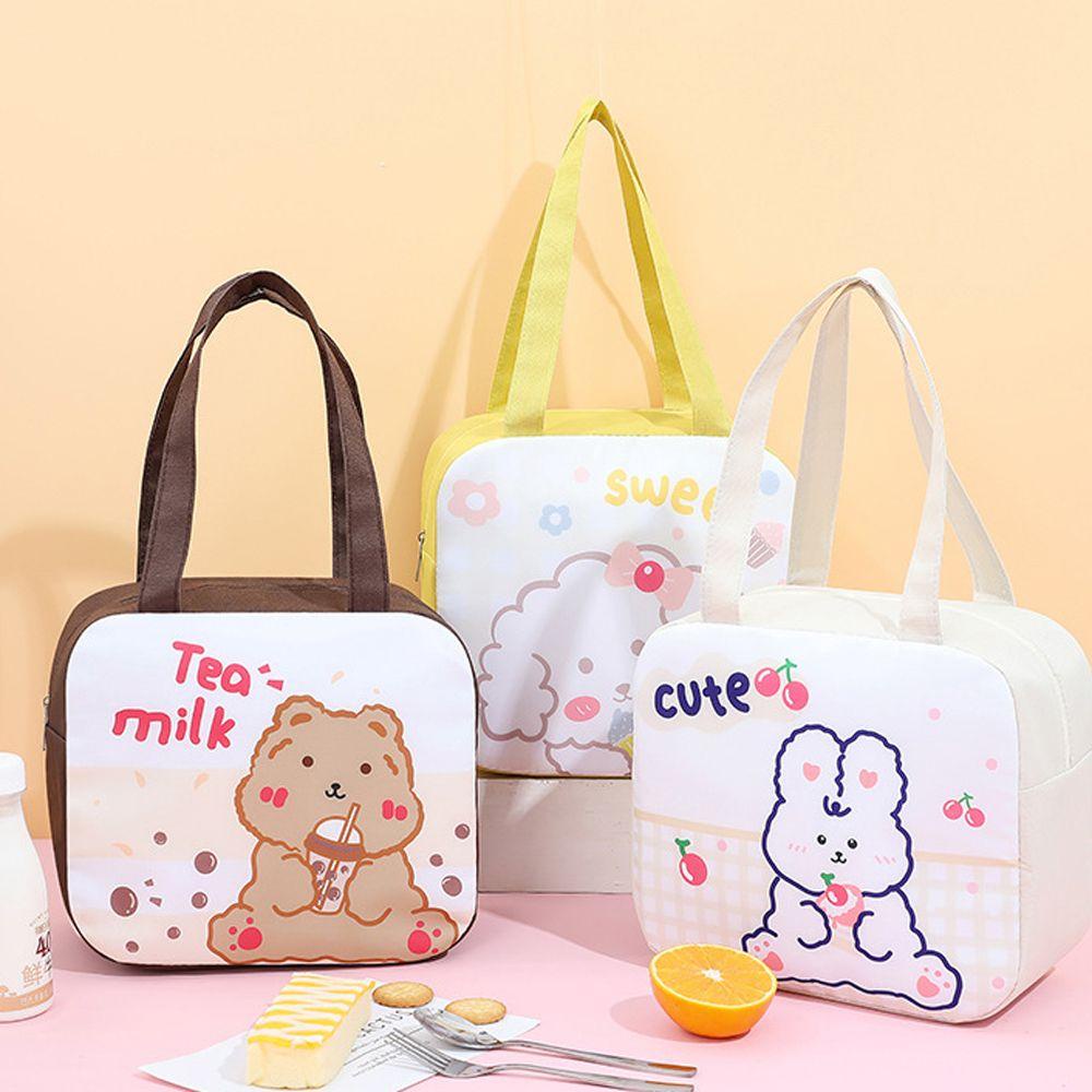 Túi Giữ Nhiệt Đựng Hộp Cơm Trưa Hình Vuông Cỡ Lớn In Họa Tiết Động Vật Hoạt Hình Đáng Yêu