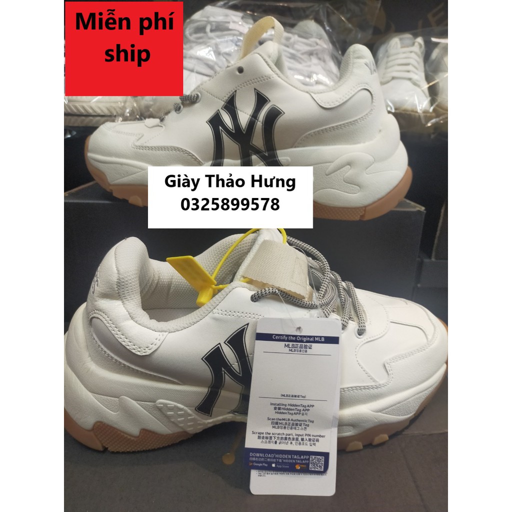 Giày Thể Thao M.L.B cổ thấp in 3D chữ N.Y đế màu nâu hàng chuẩn ảnh thật