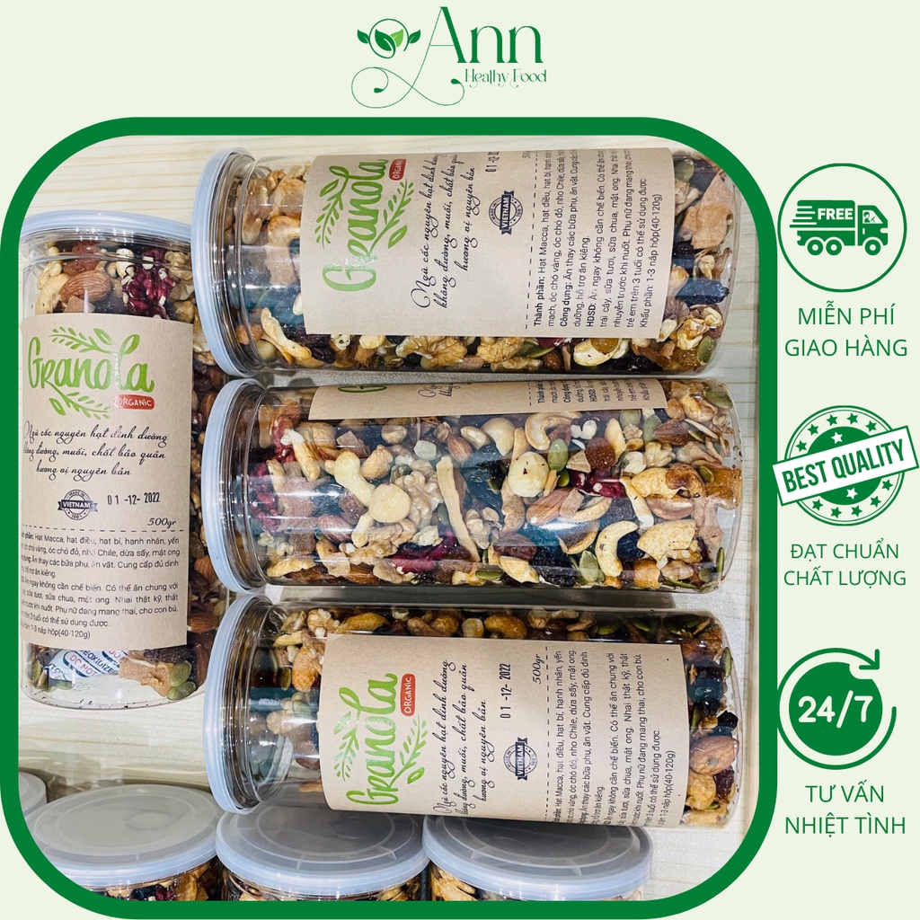 Granola ăn kiêng siêu hạt Minh An Farm, Ngũ cốc dinh dưỡng hỗ trợ giảm cân,Hạt dinh dưỡng mix 9 loại hạt ít yến mạch