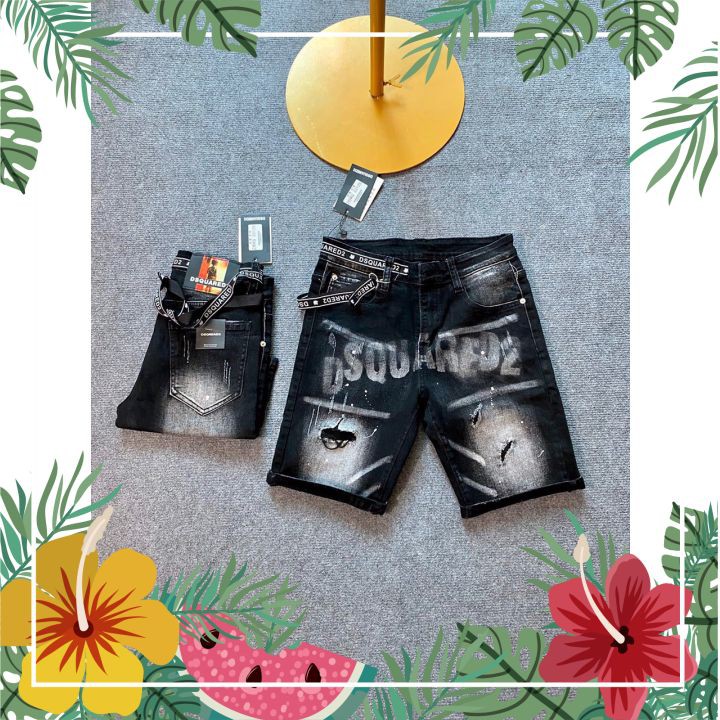 Quần bò ngố nam DSQ2 khóa lệch item thêu,chất jean co giãn nhẹ phong cách cá tính hot trend,quần short jean nam dsq2021