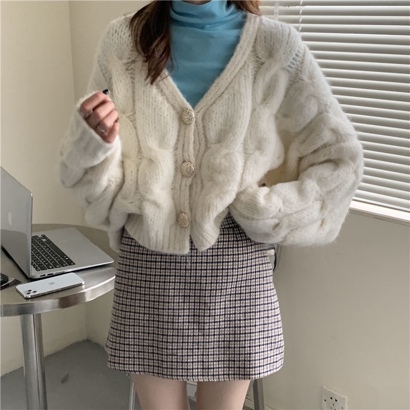 Áo khoác cardigan dệt kim cổ chữ V dáng rộng phong cách Hàn Quốc mới cho nữ sinh
