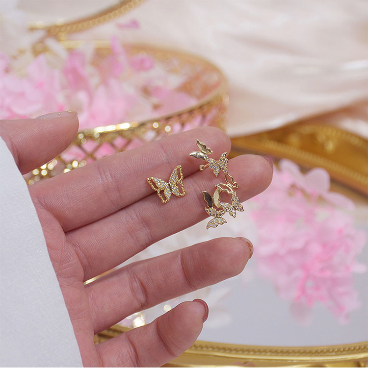 Hoa tai bạc 925 hình bướm đính kim cương giả thanh lịch sành điệu