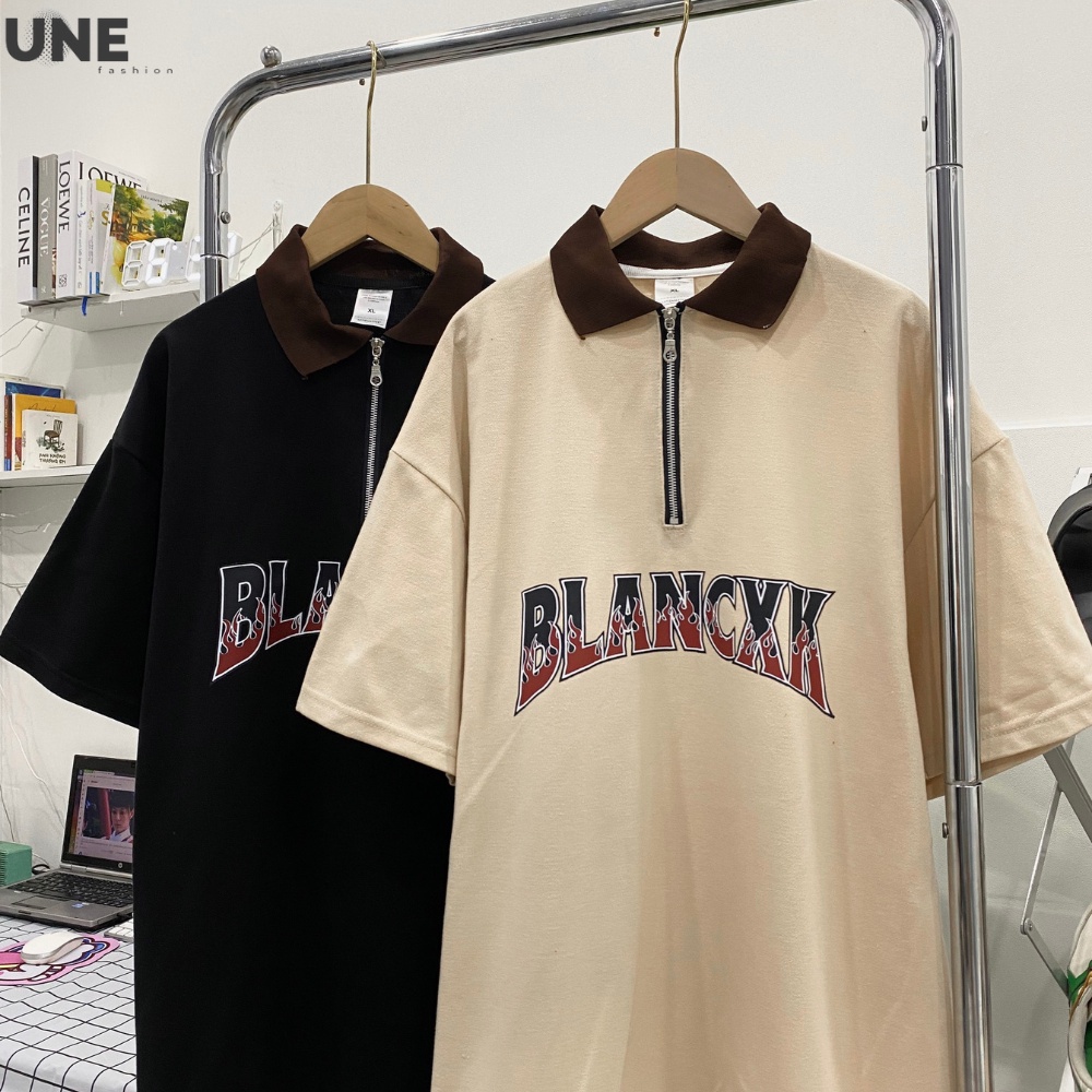 ÁO THUN POLO NAM NỮ FORM RỘNG TAY LỠ KIỂU HÀN, ÁO PHÔNG CÓ CỔ KHOÁ KÉO BLANCXK