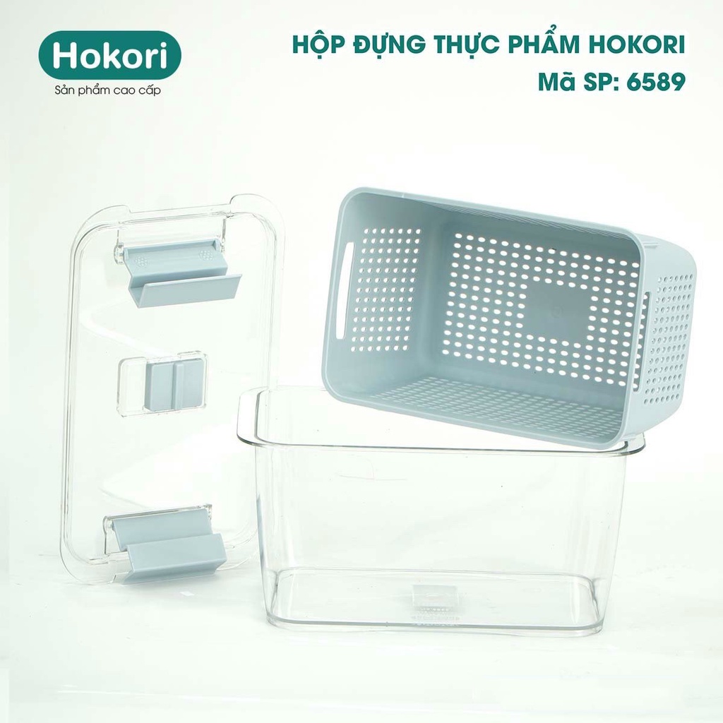 Hộp Đựng Thực Phẩm Hokori 6588+6589 Cao Cấp 3 lớp Bao Gồm Nắp Đậy, Hứng Nước Và Rổ