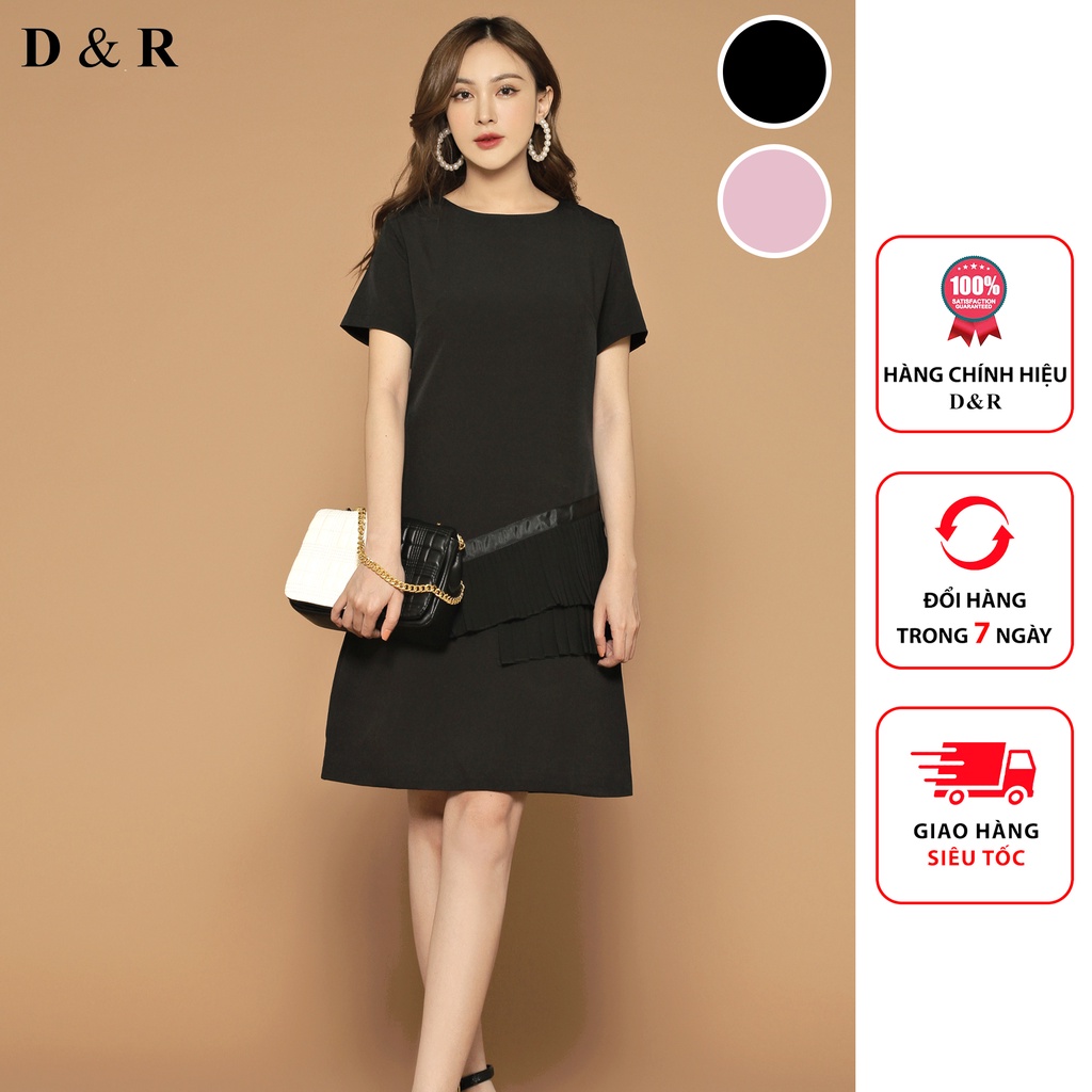 Đầm thiết kế công sở nữ sang chảnh phối váy xếp ly Quảng Châu cao cấp thương hiệu thời trang D&R D084