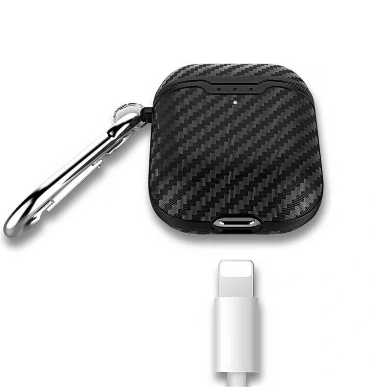 Vỏ Bảo Vệ Sợi Carbon Cho Hộp Sạc Tai Nghe Compatible for Airpods Tích Hợp Móc Treo