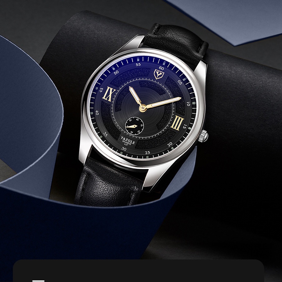 Đồng hồ đeo tay nam đẹp dây da chính hãng YAZOLE Y437 chạy 3 kim cao cấp sang trọng