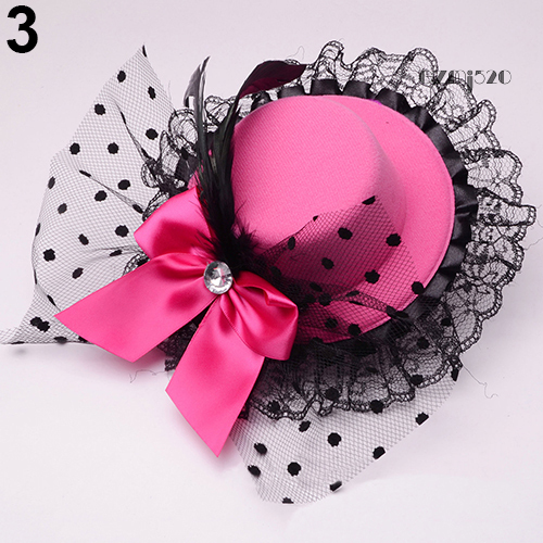 Gz Lady Mini Top Hat Cap Bowknot Decor Lace Fascinator Hair Clip Costume Accessory