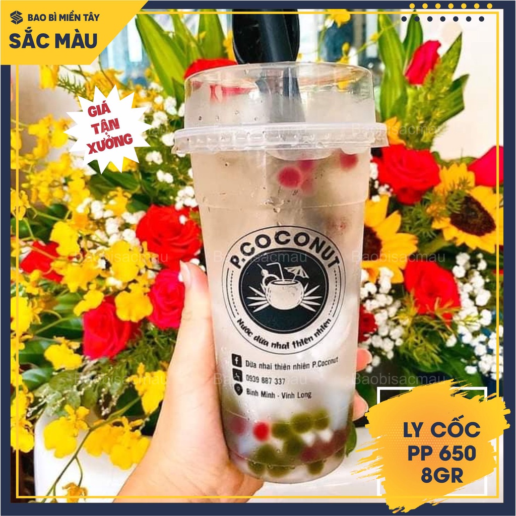 Sỉ 50 cốc nhựa/ ly nhựa PP 650 kèm nắp