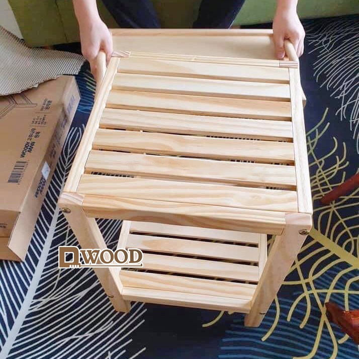 Kệ Đầu Giường Dwood 2 Tầng Gỗ Thông- Tab Đầu Giường Chịu Lực Tốt - Gỗ Thông Tự Nhiên