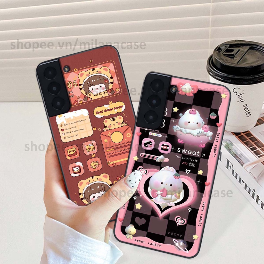 Ốp Samsung S21 / S21 FE / S21 Plus / S21+ hình đồng hồ icon gấu mèo cute cực dễ thương ngộ nghĩnh