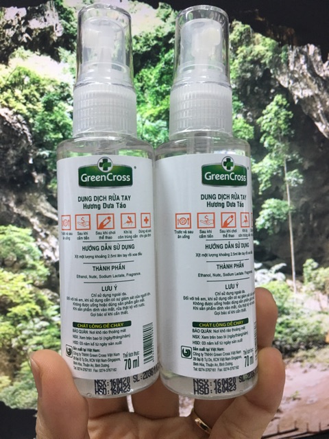 Nước rửa tay khô Green Cross-chai xịt 70ml Hương Dưa Táo/Trà xanh/Tự nhiên