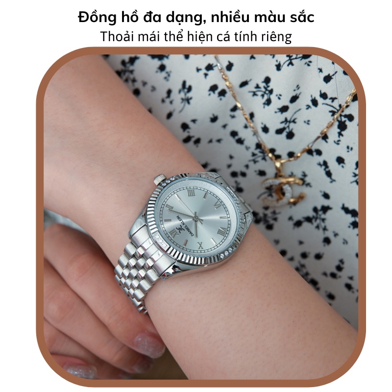 Đồng hồ nữ Daniel Klein Watch DK.1.12802 mặt nhỏ đính đá kính cường lực, chống nước dây thép đeo tay cao cấp chính hãng