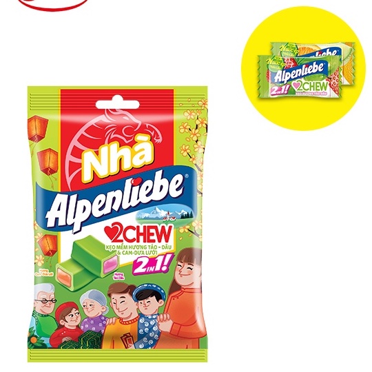 Kẹo 2Chew mềm Alpenliebe [Dâu &amp; Nho] / [Dâu - Dưa Hấu] / [Táo - Dâu &amp; Cam - Dưa Lưới]