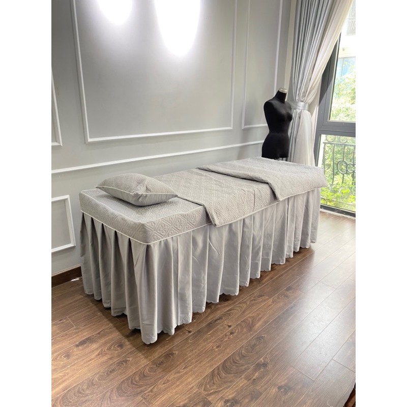Bộ Ga giường spa chất satin gồm Ga - chăn đắp và vỏ gối ( hàng may 3 ngày có)