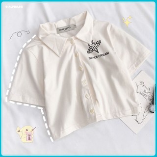 Áo croptop cream que kem cổ trụ tay ngắn ulzzang - d17