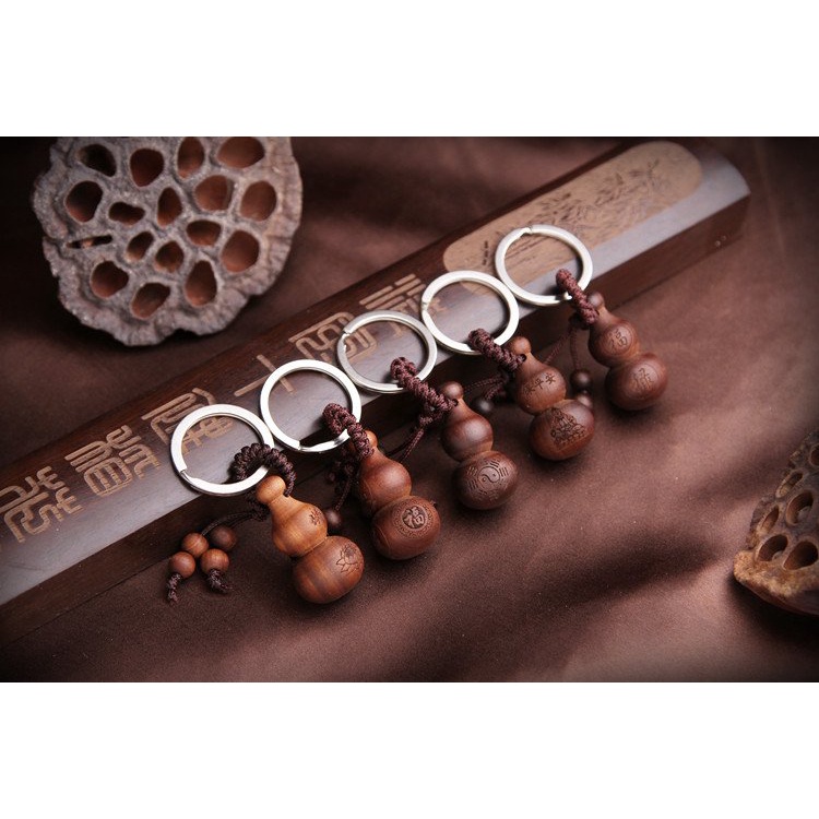 Móc khóa gỗ hình hồ lô cổ trang trung quốc cổ đại mô hình trang trí trưng bày