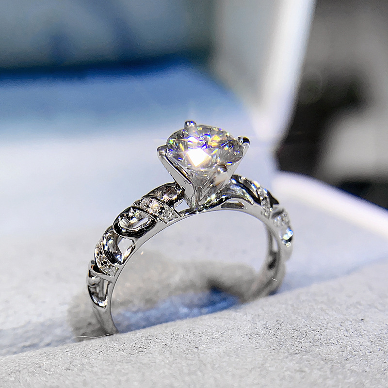 925 nhẫn bạc phụ nữ sáu ngạnh 2 carat kim cương Moissan cầu hôn đồ trang sức thời trang