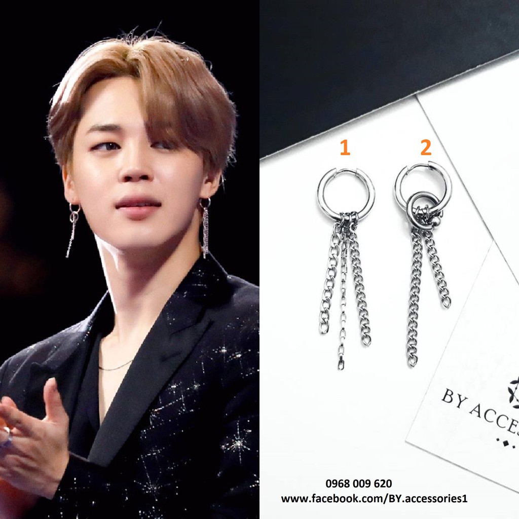 Khuyên tai titan unisex Jimin BTS UE041806 có 2 loại xỏ và ko xỏ lỗ ko gỉ