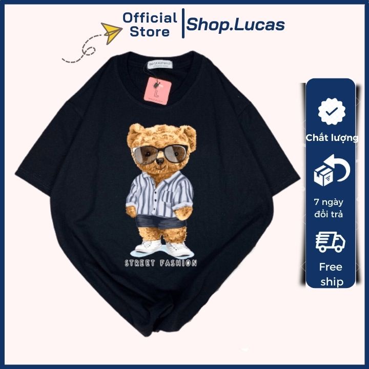 Áo Thun Nam Nữ Unisex Áo Phông vải cotton thoáng mát cổ tròn bigsize XXL 2XL in hình Gấu Teddy đeo kính - shop.lucas