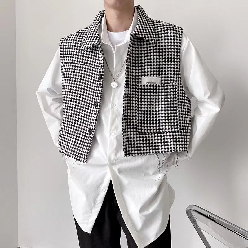 Áo Khoác Sát Nách Kẻ Sọc Caro Cổ Điển Phong Cách Hàn Quốc Thời Trang Cho Nam áo vest nam hàn quốc