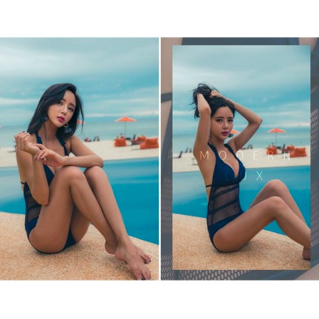 Bikini liền thân chất thun lạnh cổ yếm pha ren hàng Quảng Châu