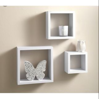 Bộ kệ trang trí treo tường 3 hình vuông gỗ lỗi xanh chống ẩm cao cấp
