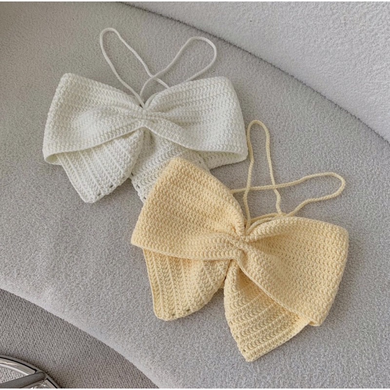 (Handmade) Áo len dây croptop nơ ngực nữ tính nhiều màu tự chọn