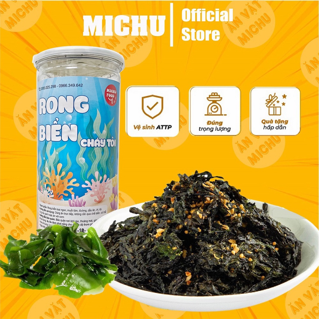 Rong biển cháy tỏi đồ ăn vặt loại 1 món ăn rong nho healthy cao cấp hũ 200g - Michu Food