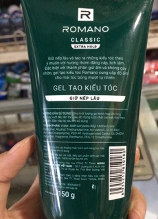 Gel Tạo Kiểu Tóc Romano Classic 150g