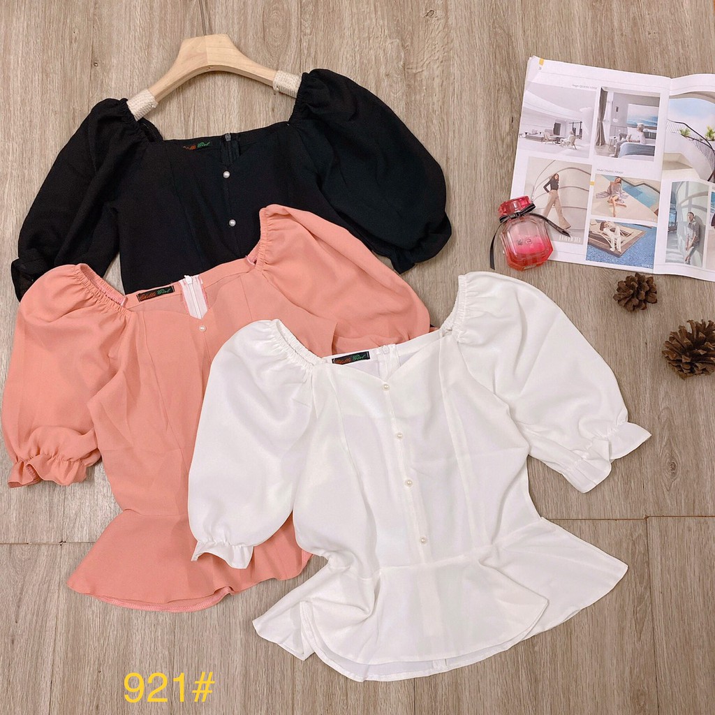 [Mã FAMARAL1 giảm 10K đơn 50K] G44. 921. ÁO BO EO TAY NGẮN KHUY NGỰC