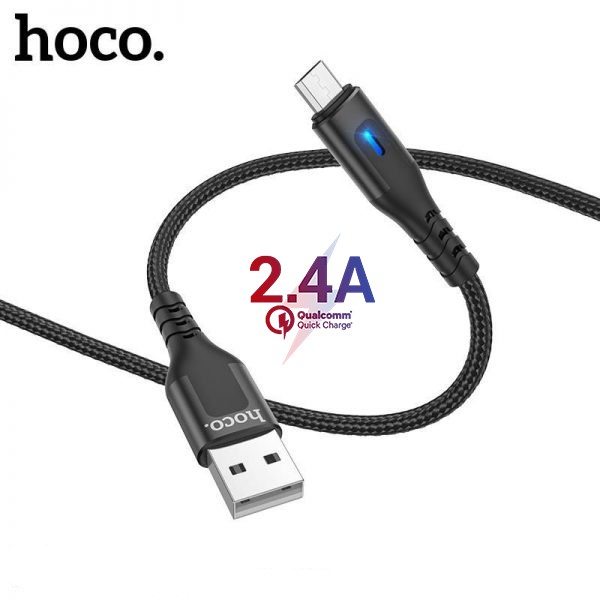 Cáp sạc Hoco DU08/DU08 Plus Micro USB dành cho Huawei/Samsung/Oppo sạc nhanh 2.4A, dây bọc dù chống đứt, dài 1m/2m