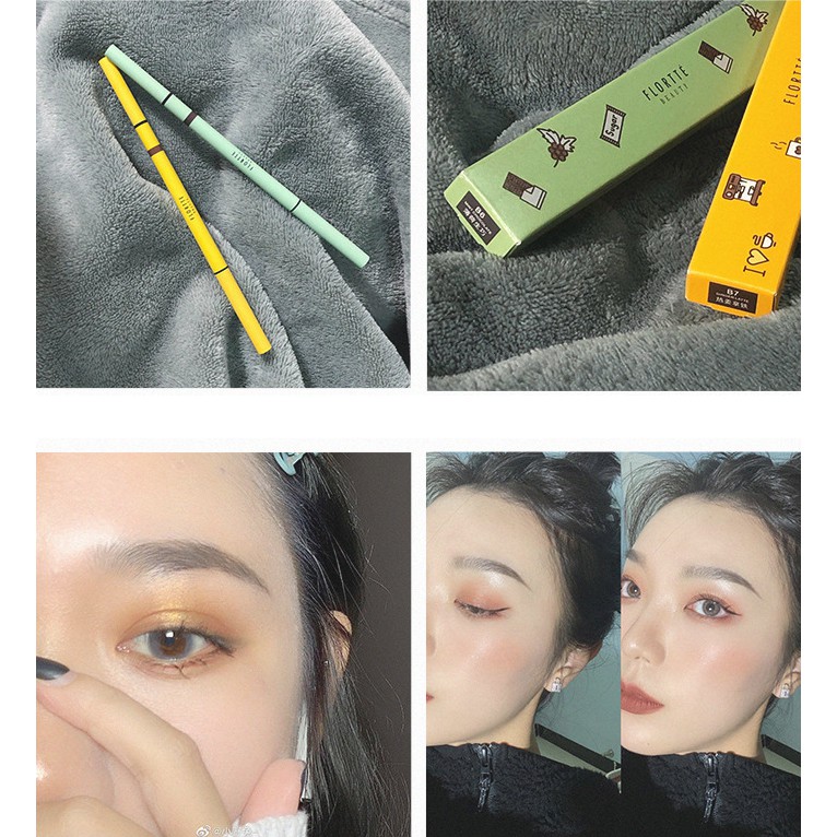 Bút chì kẻ lông mày FLORTTE thiết kế hai đầu siêu mảnh dạng xoay chống thấm nước dành cho trang điểm  Nội Địa Trung