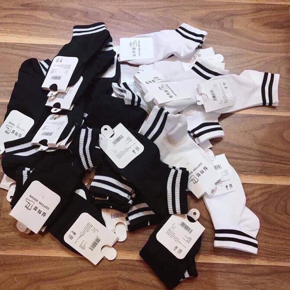 [Free Ship❤️] Sét 5 Đôi Tất Cổ Ngắn Kẻ Sọc Hàn Quốc 2 màu đen trắng
