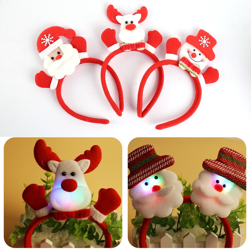 Băng Đô Cài Tóc Hình Ông Già Noel / Người Tuyết Tuần Lộc Giáng Sinh Năm Mới Có Nút Pin