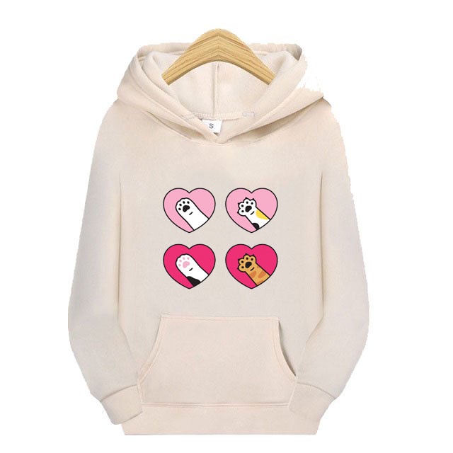 Áo Thu Đông Hoodie Nam Nữ Ulzzang Siêu Xinh, Áo Nỉ Bông, Cotton Mịn In 3D Hình Tay Mèo Siêu Đáng Yêu