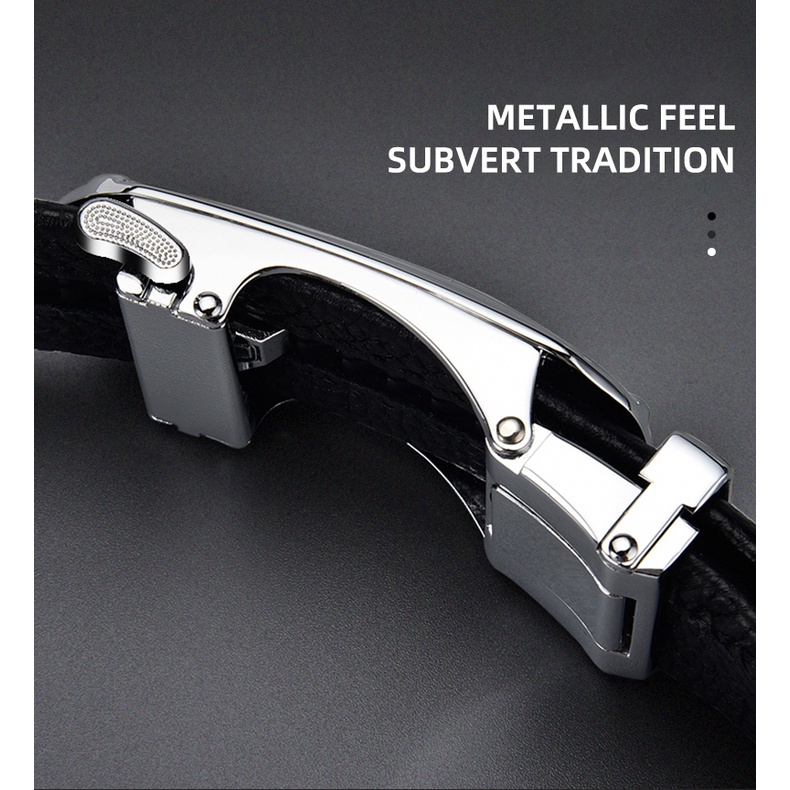 SmileFairyCC【COD &amp; Hàng Có Sẵn】Thắt Lưng Da Màu Đen Khóa Tự Động Phong Cách Thể Thao Chất Lượng Cao Cho Nam