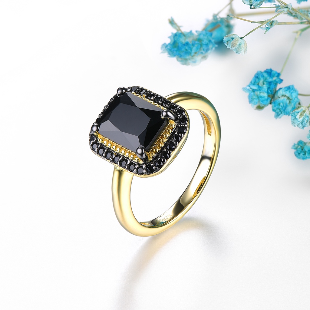 Nhẫn Mạ Vàng / Bạc 925 Đính Đá Tự Nhiên Màu Đen 2.6 Carats Thời Trang Cho Nữ
