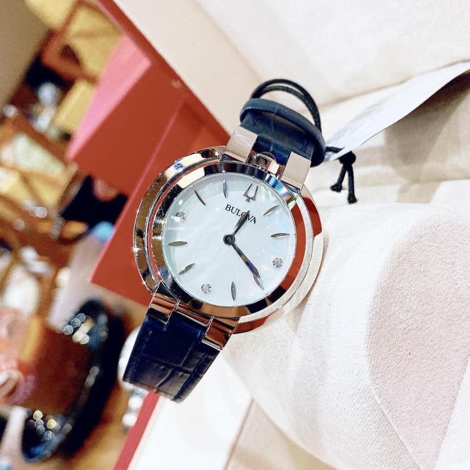 Đồng hồ nữ chính hãng Bulova 96P196 - Máy Quartz pin - Kính Sapphire - Dây da xanh Navy