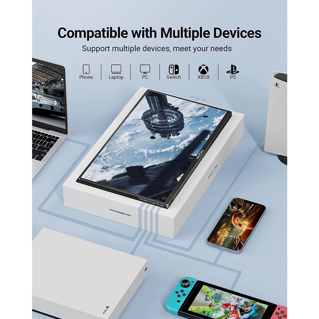 Arzopa 15.6 '' Màn hình di động siêu mỏng FHD 1080P Màn hình máy tính xách tay di động IPS Màn hình bên ngoài USB C Màn hình HDMI w / Vỏ thông minh cho PC MAC Điện thoại Xbox PS5 | BigBuy360 - bigbuy360.vn