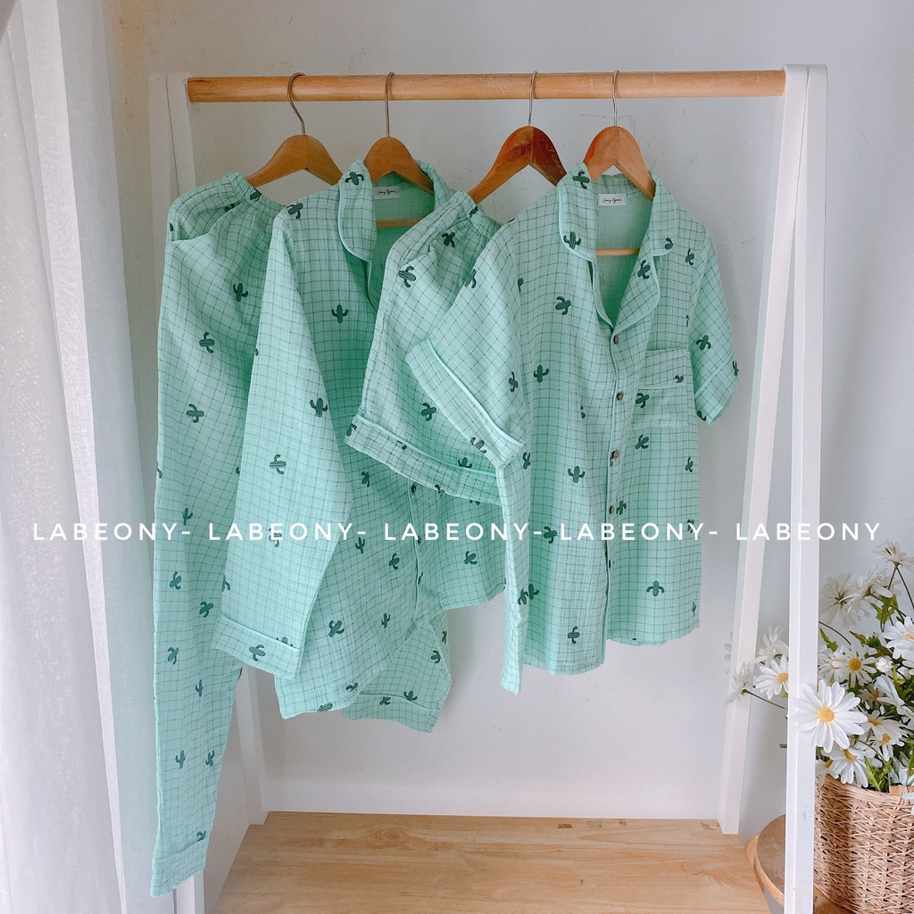 PYJAMA MUSLIN nữ đồ mặc nhà ngắn, dài XƯƠNG RỒNG cao cấp Labeony