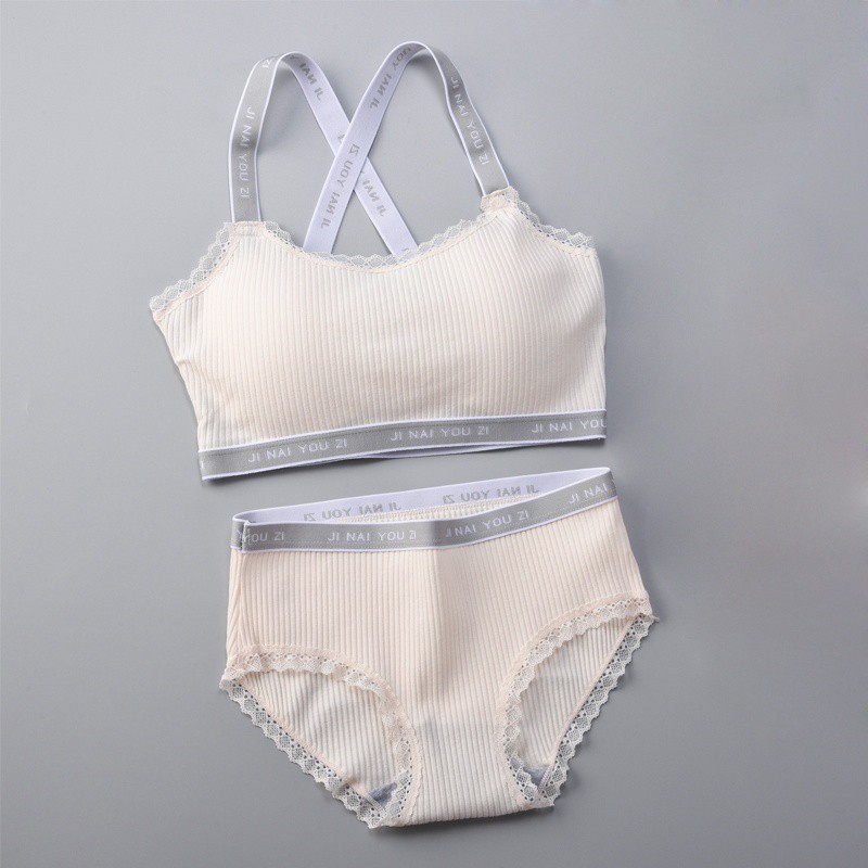 Áo ngực Women Threaded Print Lingerie Cotton Thin Section Emblem Lace Wireless Lingerie Bra Set | BigBuy360 - bigbuy360.vn