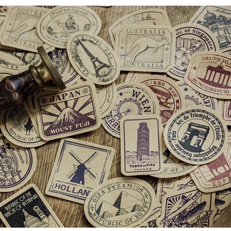 Bộ 45 sticker phong cách vintage trang trí sổ tay