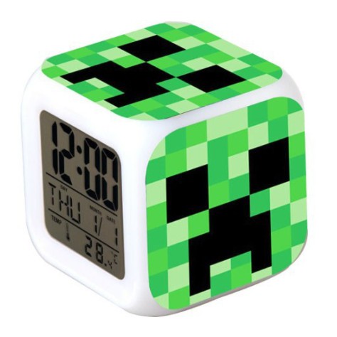 Đồng hồ minecraft creeper để bàn phát sáng có hiển thị ngày tháng nhiệt độ