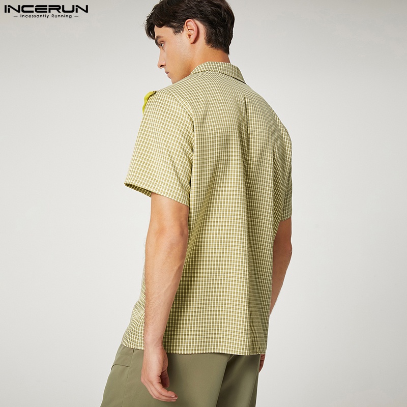 INCERUN Áo Thun Tay Ngắn Cài Nút Thiết Kế Đơn Giản Thời Trang Cho Nam