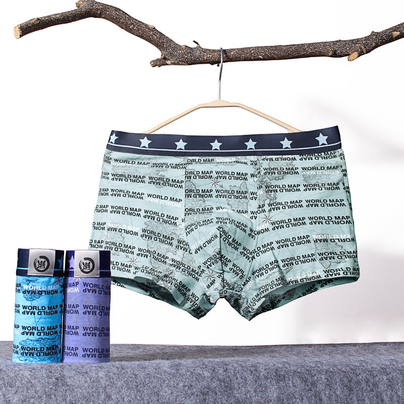 Quần Lót Boxer Cotton Lưng Vừa Thoáng Khí In Họa Tiết Thời Trang Cho Nam C547