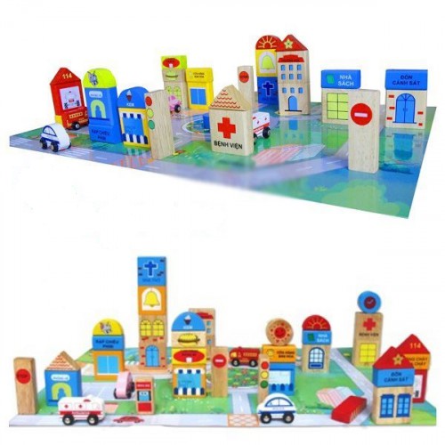 BỘ ĐỒ CHƠI MÔ HÌNH THÀNH PHỐ TƯƠNG LAI BẰNG GỖ 62 CHI TIẾT